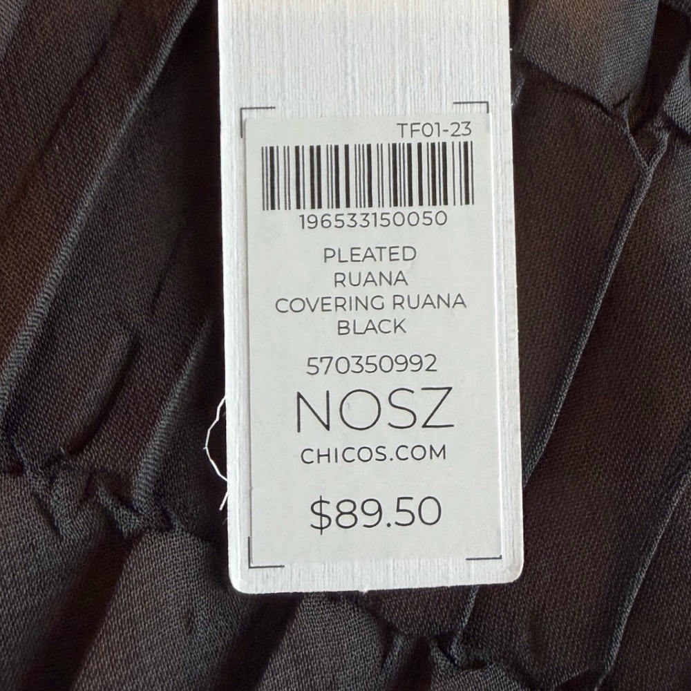 Chicos Pleated Ruana Covering Black Sheer Wrap Kimono One Size NEW 570350992 - Picture 4 of 5